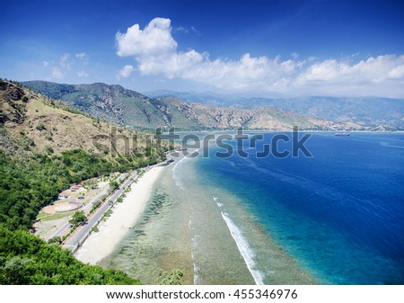 cristo rei landmark tropical beach landscape view near dili east timor