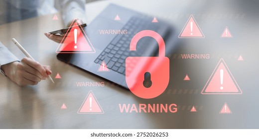 Critical Cybersecurity Breach Warning with Data Protection Risks.