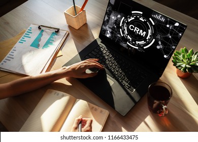 CRM - Customer Relationship Management System Concept On Screen.