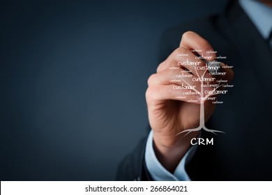 CRM and customers concept. CRM is a root of a tree in relationships with customers. 