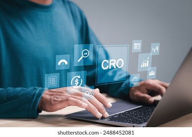 CRO, conversion rate optimization concept, Adjusting the website to be more efficient To convert website visitors into customers, The process of increasing the percentage of conversions on website