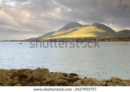 Croagh patrick mountain and clew bay, from old head, county mayo, connacht, republic of ireland, europe