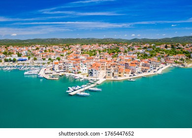 Croatia, town of Pirovac, panoramic view of marina on beautiful blue Adriatic seascape
