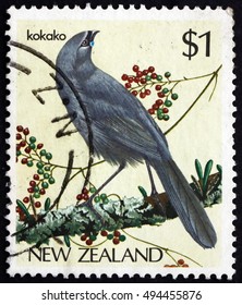 CROATIA ZAGREB, 2 OCTOBER 2016: a stamp printed in New Zealand shows Kokako, Callaeas Wilsoni, Wattlebird, circa 1985