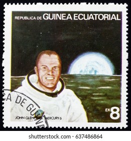 CROATIA ZAGREB, 7 MAY 2017: A Stamp Printed In Equatorial Guinea Shows John Glenn, USA Astronaut, Circa 1978