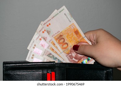 Croatian kuna banknotes in wallet. Croatian currency