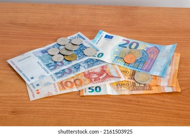 Croatian kuna coins and HRK hrvatska kuna (Croatian) banknotes and Euro banknotes and coins.