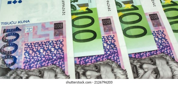 Croatian Kuna And Euro Money