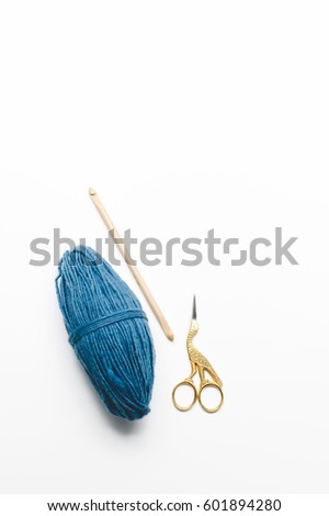 Crochet Blue Dyeing Yarn on White Background