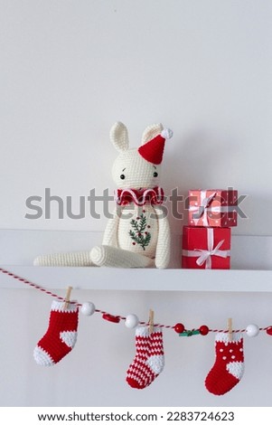 Crochet Christmas Bunny. New Year Bunny. Christmas decor.