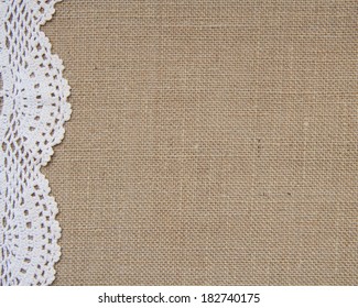 Crochet Doily Border Over Burlap