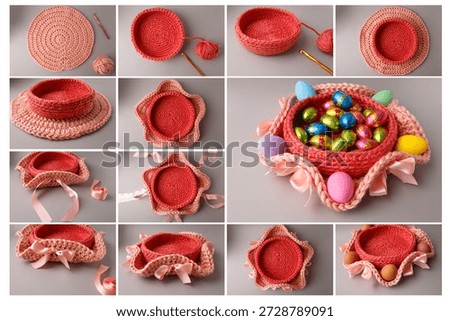 crochet easter basket tutorial diy handmade craft holiday decoration gift idea spring celebration creative workshop yarn hobby festive home decor pastry shop cafe bakery marketing material design