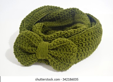 Crochet Green Infinity Scarf With Big Bow