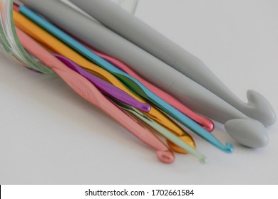 Crochet Hooks Lying In A Glass Jar