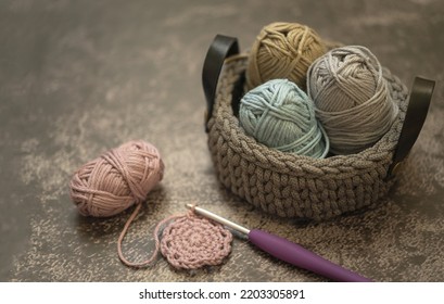 Crochet Knitting And Yarn Basket Scene