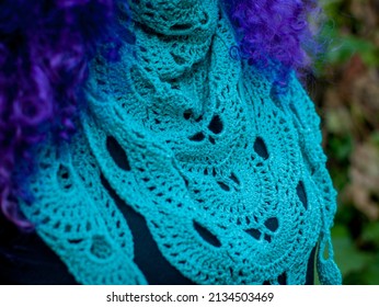 Crochet Shawl Detail In Blue Color