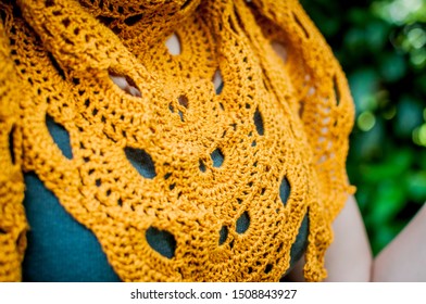 Crochet Shawl Detail In Mustard Color