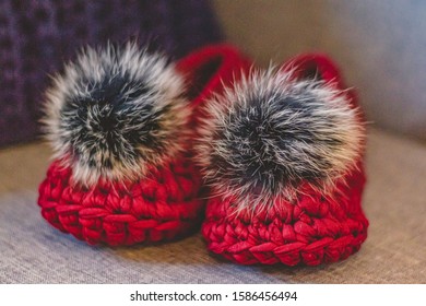 Crochet Slippers With Fur Pompom