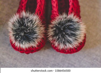 Crochet Slippers With Fur Pompom