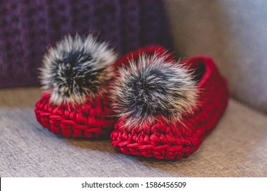 Crochet Slippers With Fur Pompom