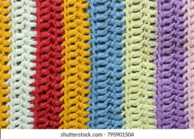 Crochet Texture Of Handmade Oven Cloth With Stipes.