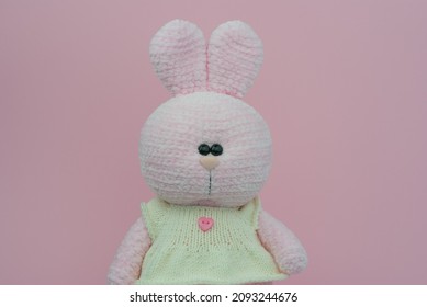 Crocheted Plush Pink Bunny. Soft Toy Knitted Bunny.