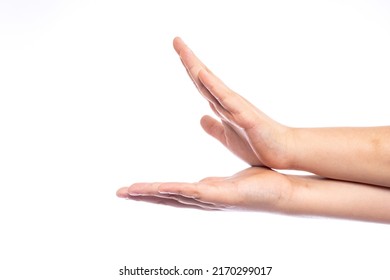 Crocodile Or Clapping, Child Gesture, Hand Of A School Aged Boy Isolated On White Background In Studio Shot.