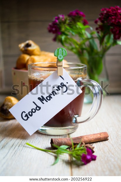 Croisant Chocolate Flowers Coffee Good Morning Stock Photo Edit