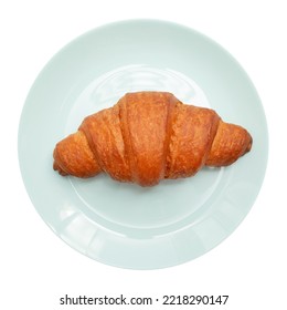 Croissant On A Plate. Isolated On White Background. Delicious Snack