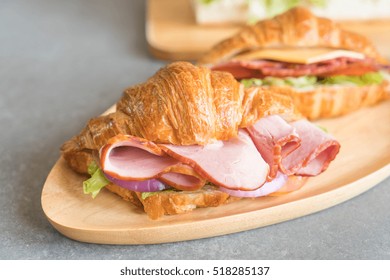 Croissant Sandwich Ham On Table