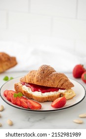 Croissant With Strawberry Jam And Cream Cheese, Close-up