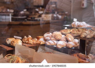 Croissants In A Bakery Window Display