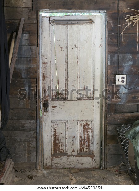 Crooked Door Cracked White Paint Interior Stock Photo Edit