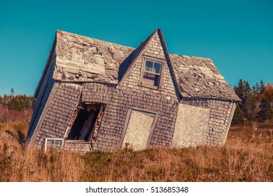 Crooked Leaning Old House With Vintage Filter