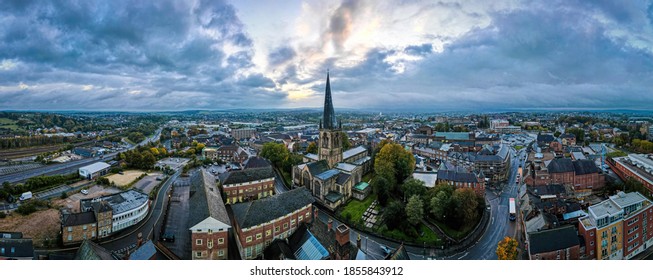 The crooked spire of the Church of St Mary and All Saints in Chesterfield, Derbyshire, UK