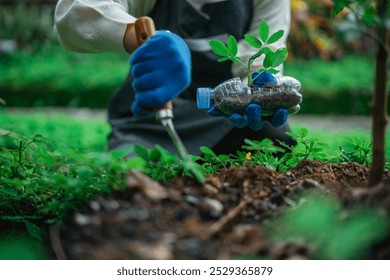 crop view with selective focus of woman holding garden trowel planting seedling - Powered by Shutterstock