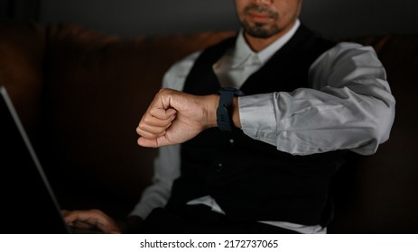 Cropped Image, Confident And Successful Asian Businessman Checking Time On His Luxury Expensive Watch.