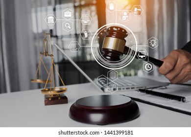 Cropped image of male judge signing document at desk and sunset. law interface icon. Law and Legal services concept. - Powered by Shutterstock