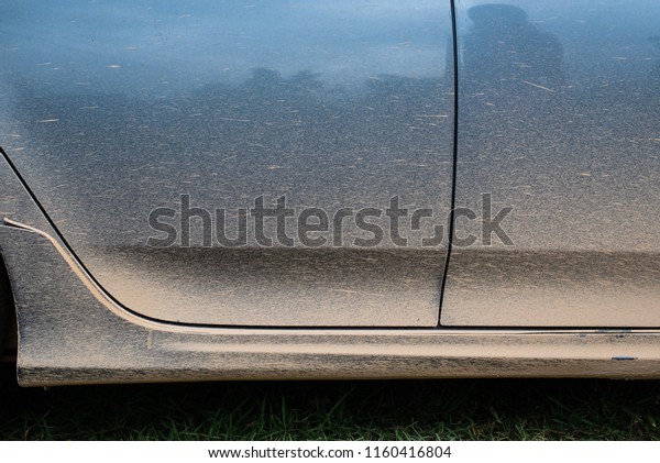 Cropped image of a\
muddy car at the side\
door
