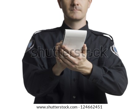 stock photo police officer writing ticker