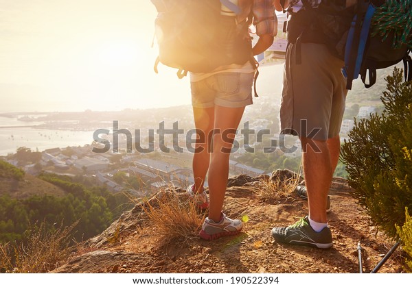 Cropped Image Two Hikers Legs Standing Stock Photo (Edit Now) 190522394