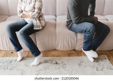 Cropped image of two spouses husband and wife couple divorce, arguing, having marriage problems. Misunderstaning between partners. Psychology therapy. Cheating, abuse in relationship