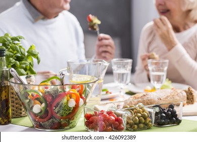 Cropped Picture Of An Elderly Couple Eating A Healthy Dinner