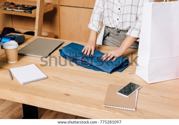 Cropped Shot Clothing Store Manager Folding Stock Image Download Now