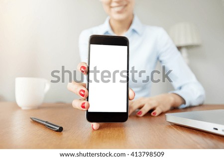 Similar – Image, Stock Photo Woman showing with view