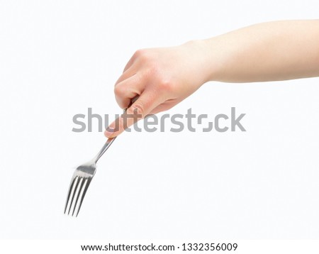 Similar – Image, Stock Photo Hand with cutlery and a bowl of green salad. Top view.