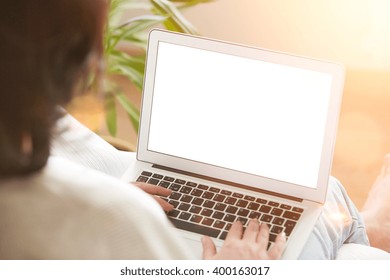 Cropped Shot View Of Young Smart Mature Businesswomen Working Online Via Laptop Computer, Intelligent Woman In Front Open Netbook With Copy Space Screen For Your Text Message Or Promotional Content