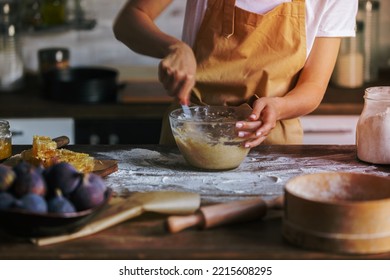 Cropped Shot Woman Mixing Dough