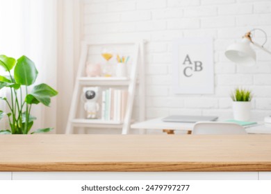 Cropped shot of wooden table with copy space in blurred study room - Powered by Shutterstock