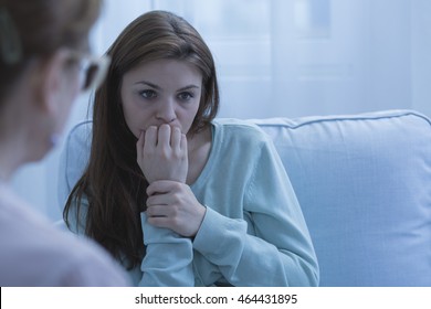 Cropped Shot Of A Worried Woman Thinking On A Therapy Session